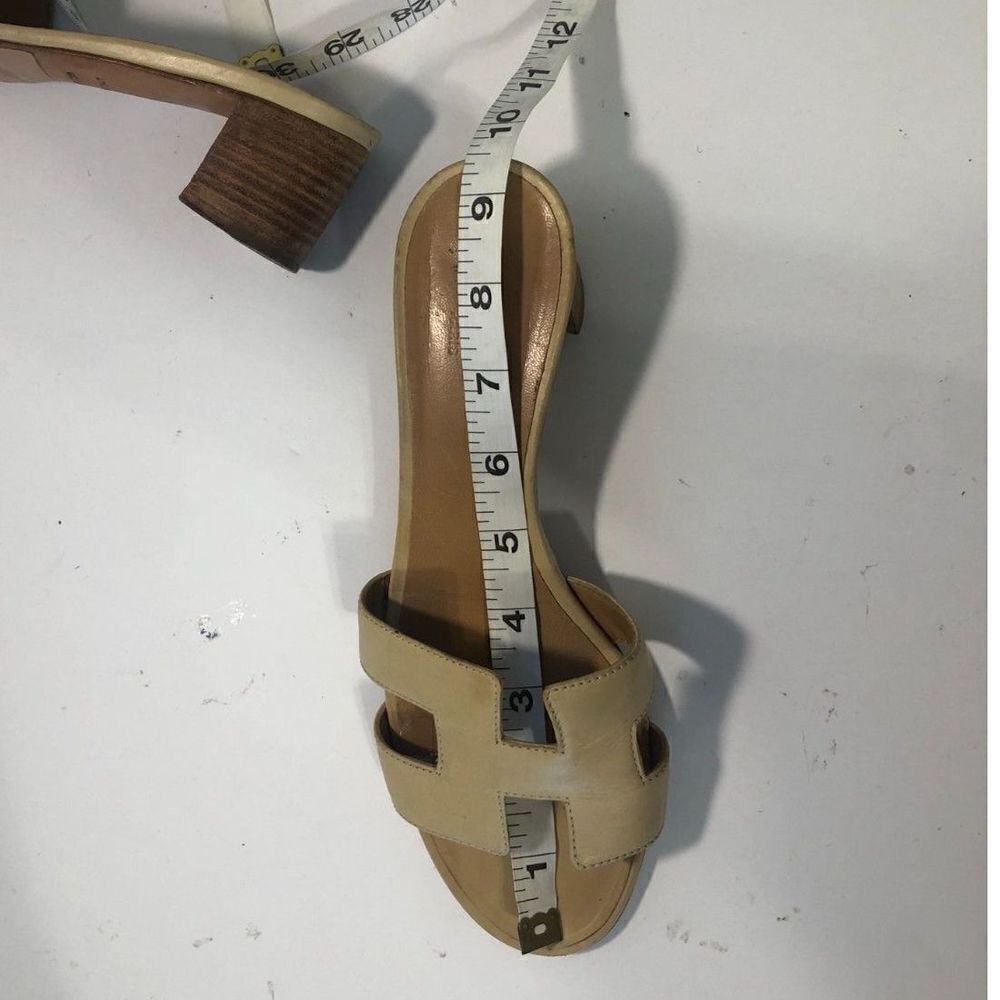 HERMES Oasis "H" Cut Out Sandals Women's Size 6.5 Cream Tan Block Heel Shoe - Picture 5 of 15